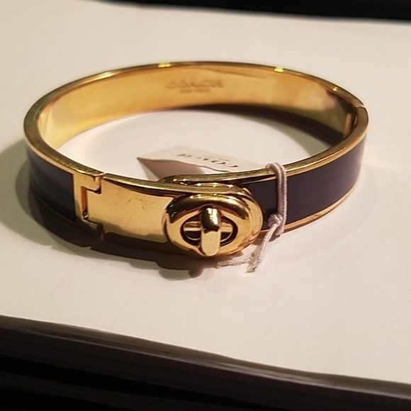 Coach Enamel turnlock hinged‎ bracelet dk blue - Picture 1 of 3
